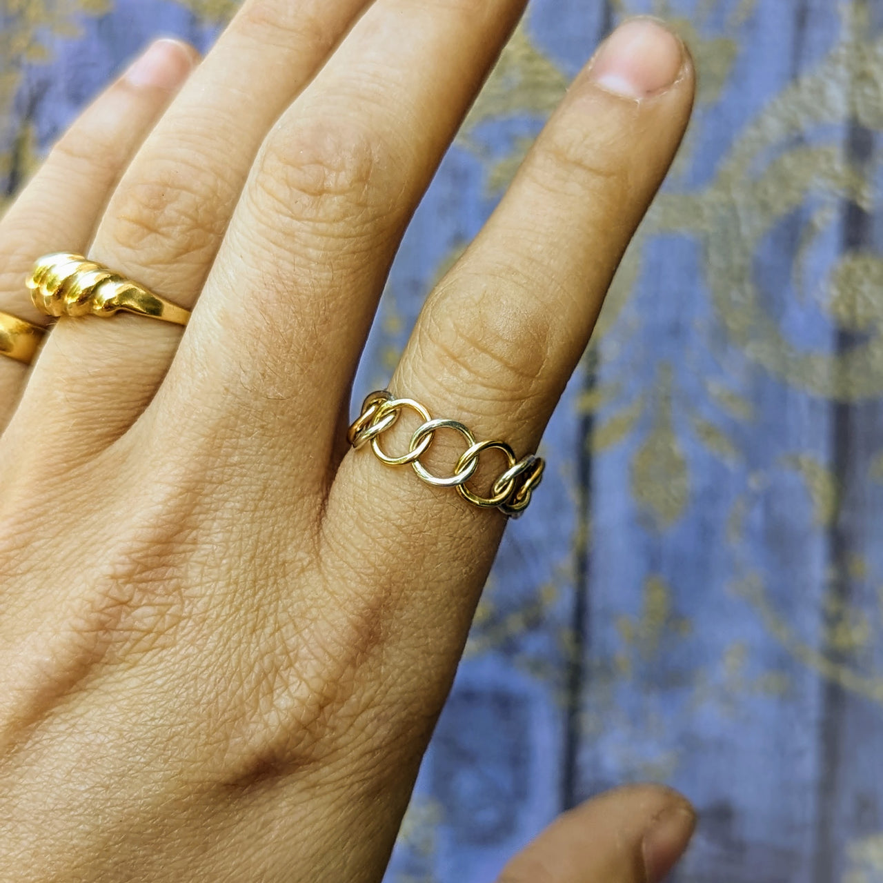Silver & Gold Curb Chain Ring