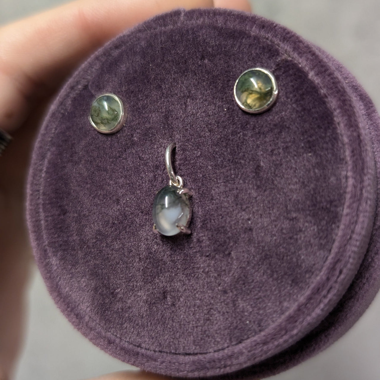 Moss Agate Earrings & Pendant