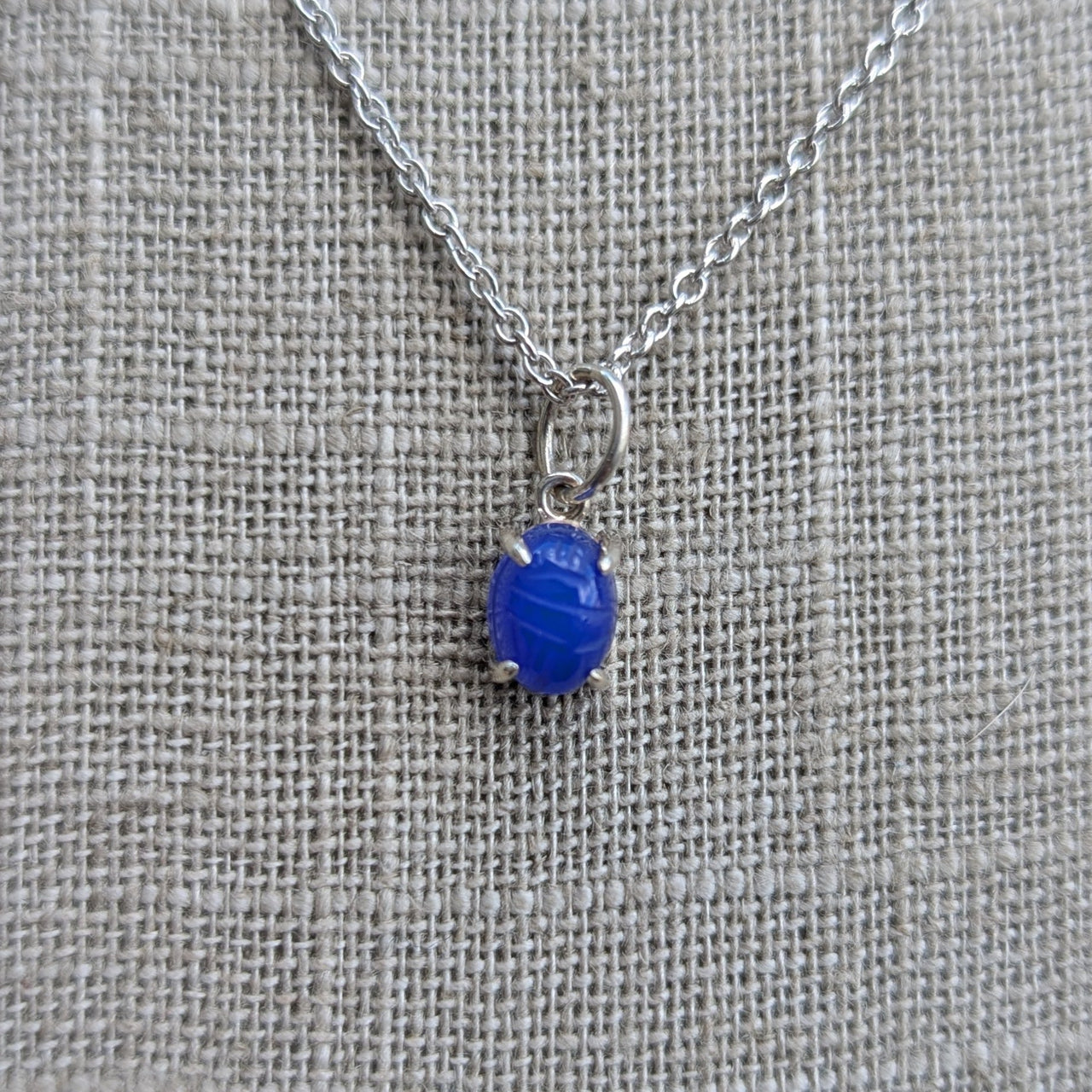 Blue Agate Scarab Prong Set Pendant
