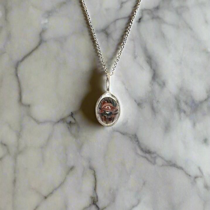 Bloodstone Scarab Bezel Set Pendant