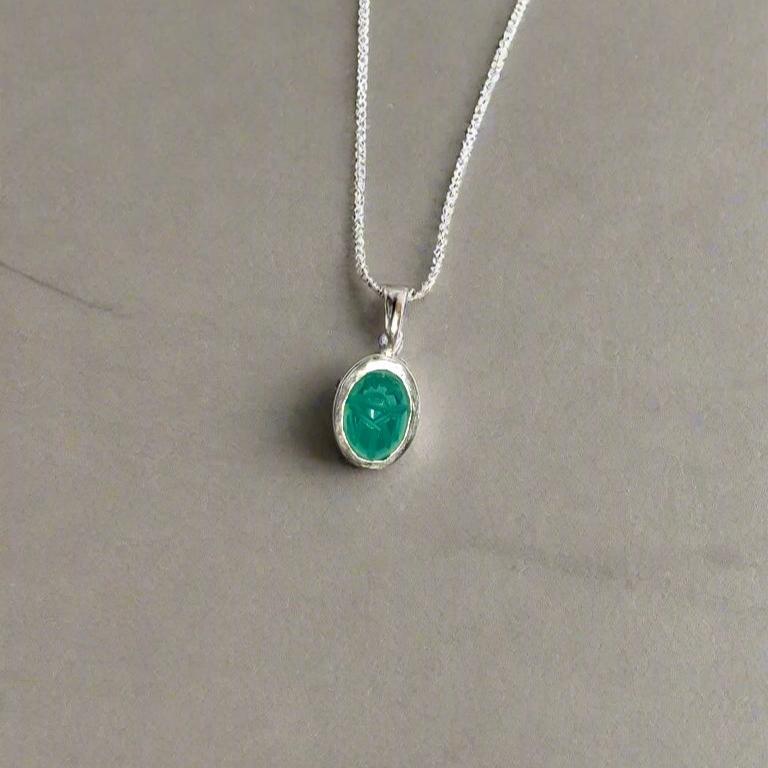 Green Agate Scarab Bezel Set Pendant