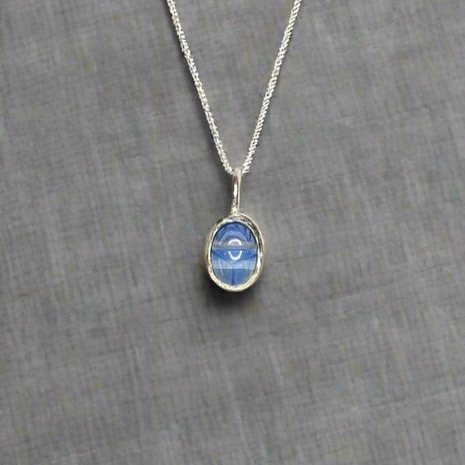 Blue Sardonyx  Scarab Bezel Set Pendant