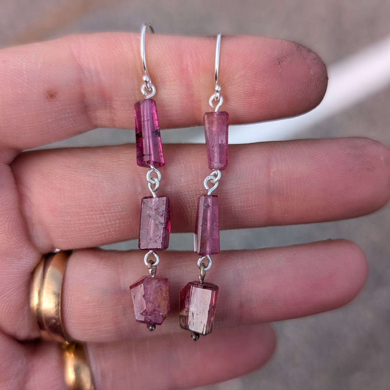 Tourmaline Dangle Earrings in Silver #3