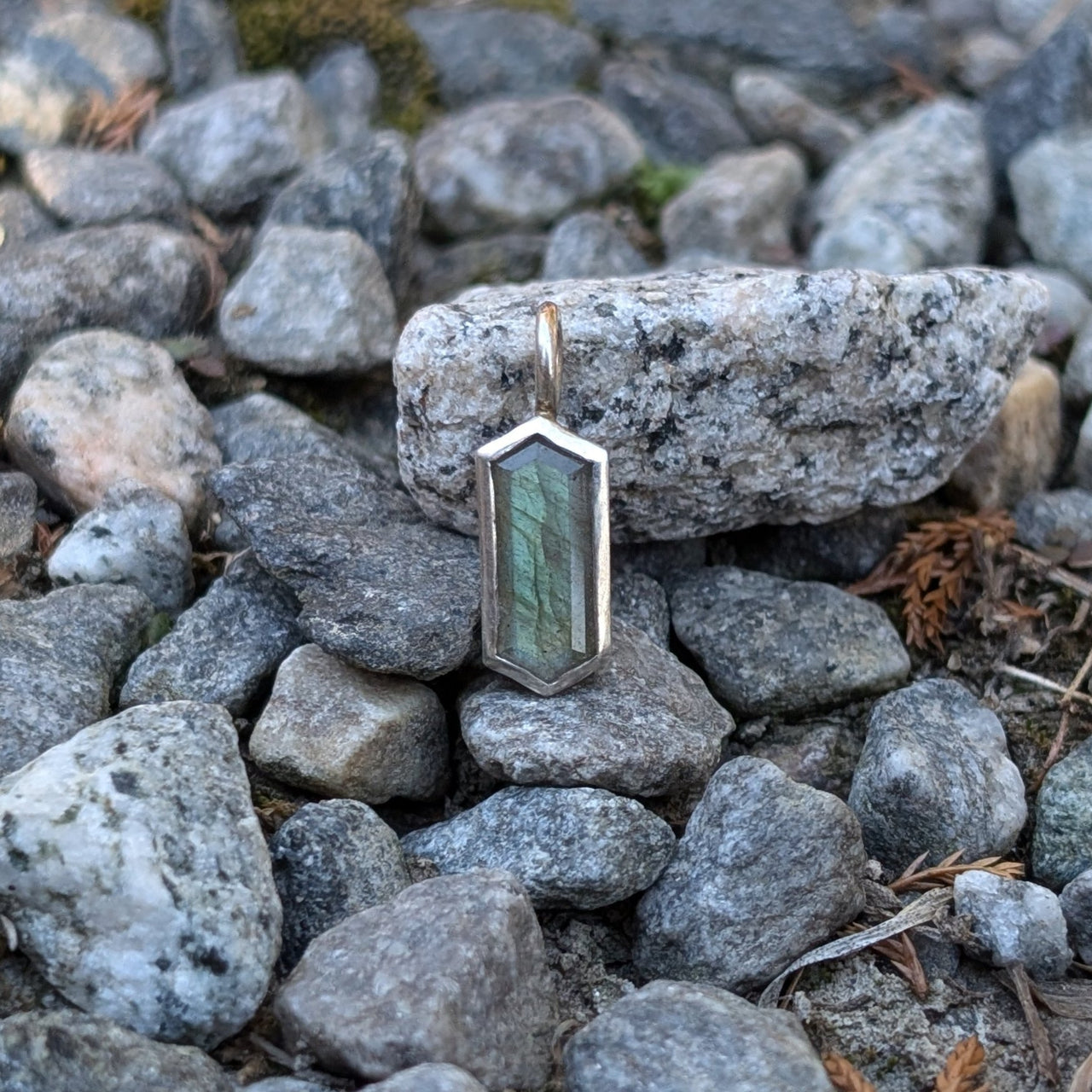 Labradorite Elongated Hex Pendant in Silver