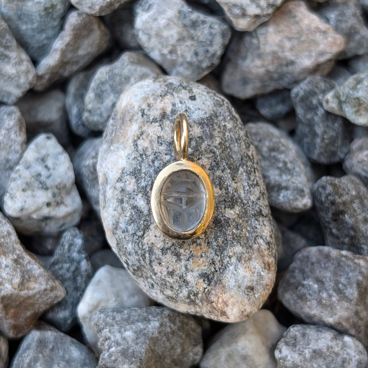 14k Rock Crystal Scarab Bezel Set Pendant