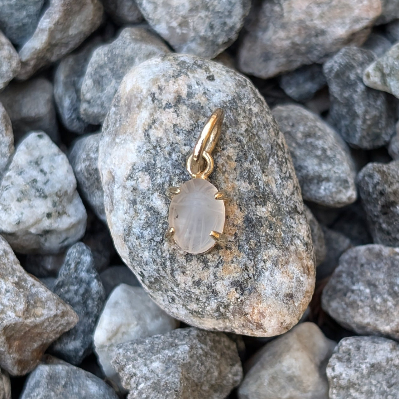 Frosted Rock Crystal Scarab Prong Set Pendant