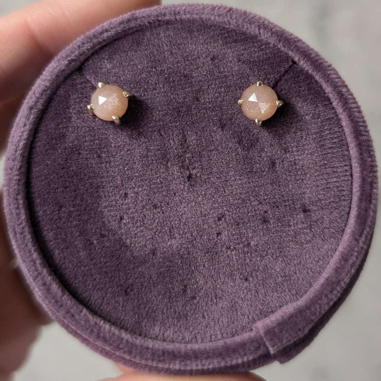 14k Peach Moonstone Prong Studs