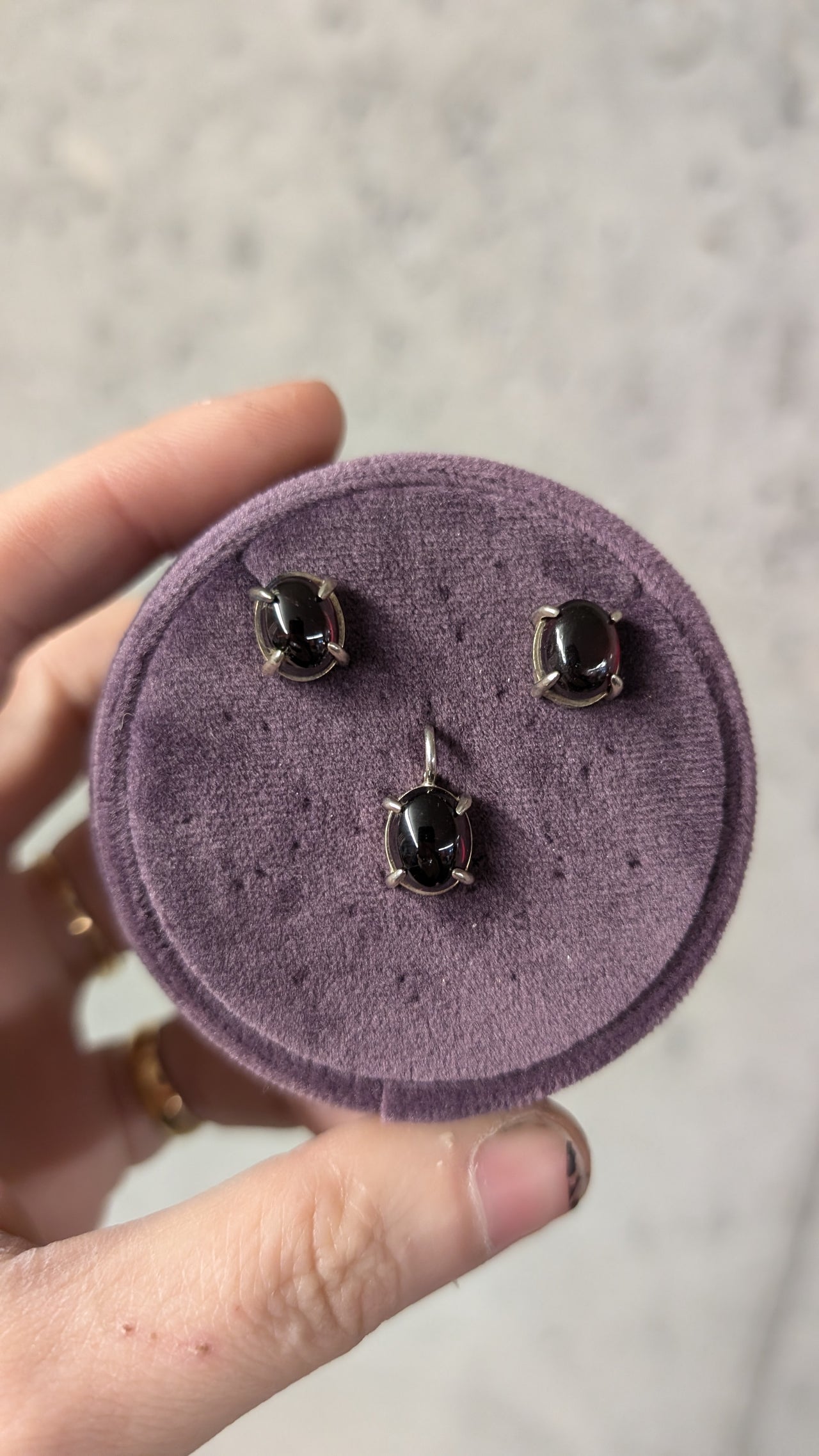 Garnet Prong Set Silver Earrings & Pendant Set