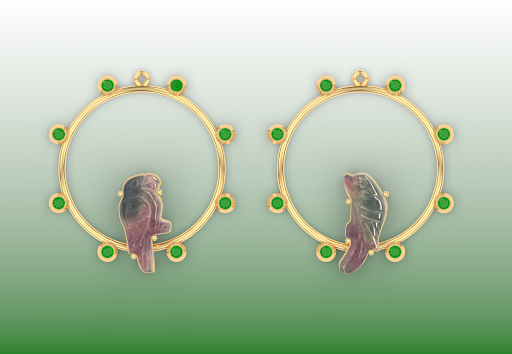 Semi-Custom Concept: Earring Parrot Tourmaline Dangle Hoops